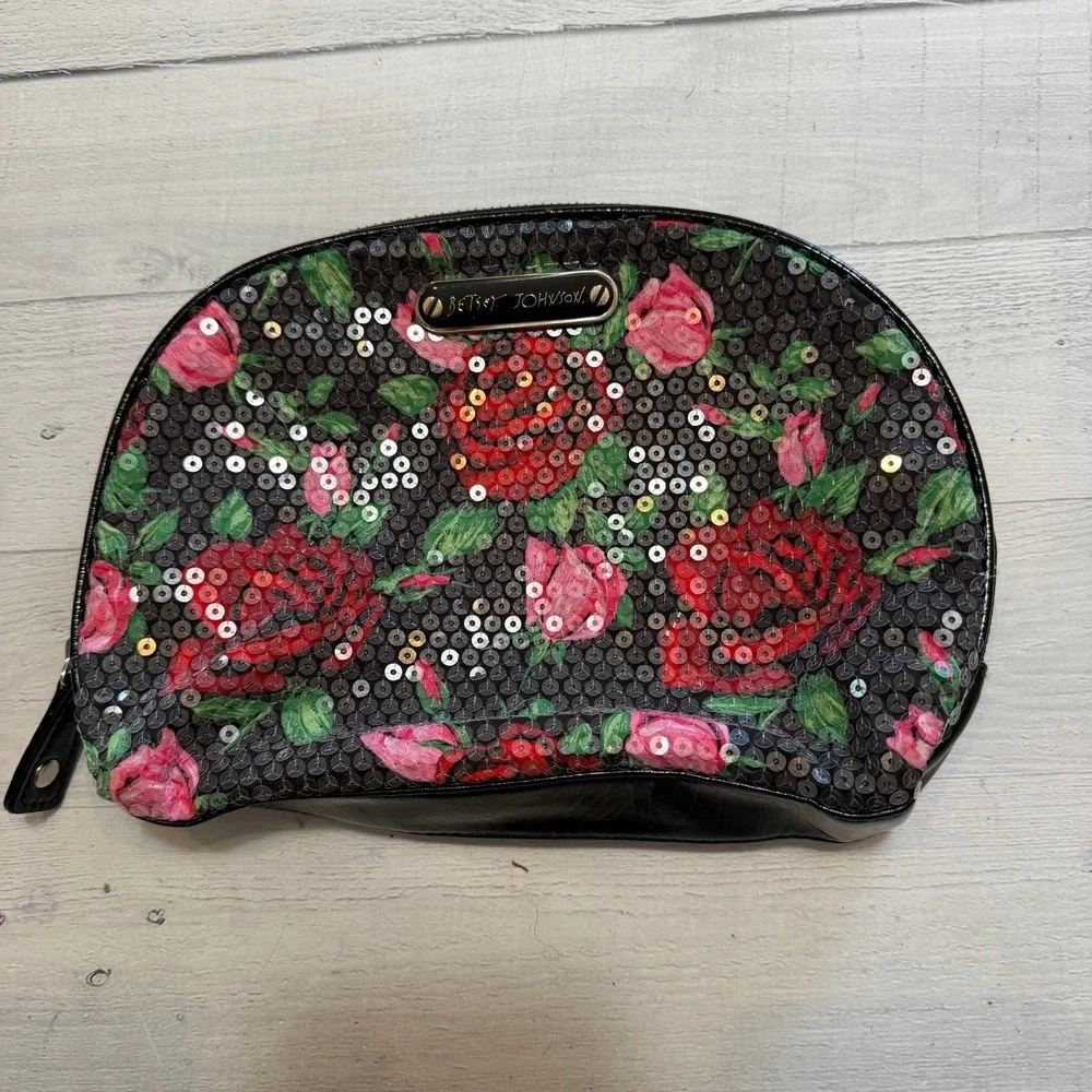 Betsey Johnson‎ Rose Pattern Sequin Cosmetic Bag/Pouch